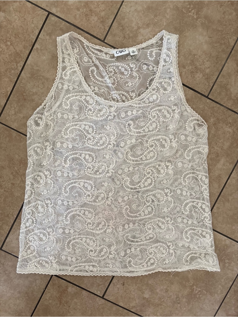 Cato White Lace Sleeveless Sheer Tank Top